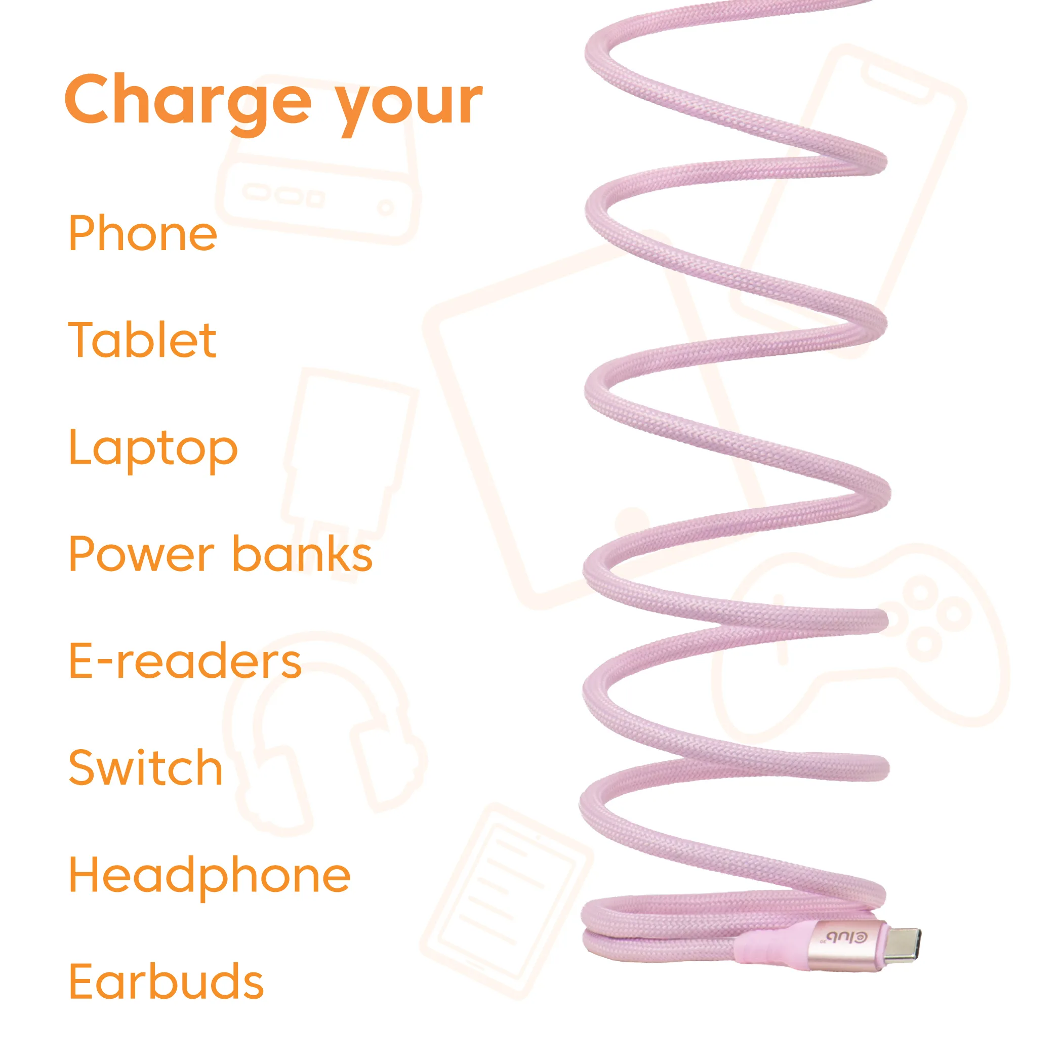 Club 3D CAC-3031 Magnetic-Coil USB-C -kaapeli, 240 W, 2 m, vaaleanpunainen