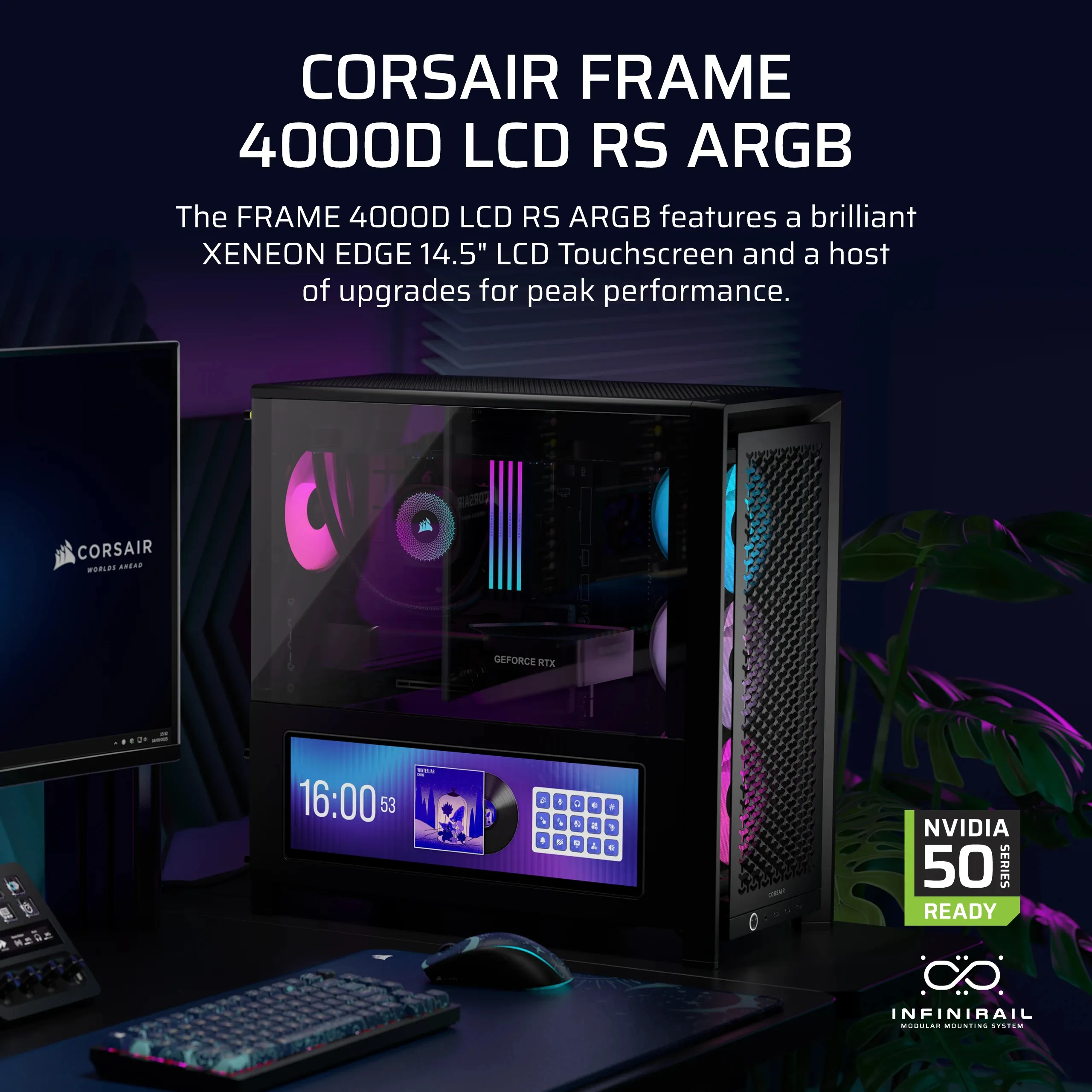 CORSAIR FRAME 4000D LCD RS ARGB Midi-Tower Case with window and RGB lighting, Black
