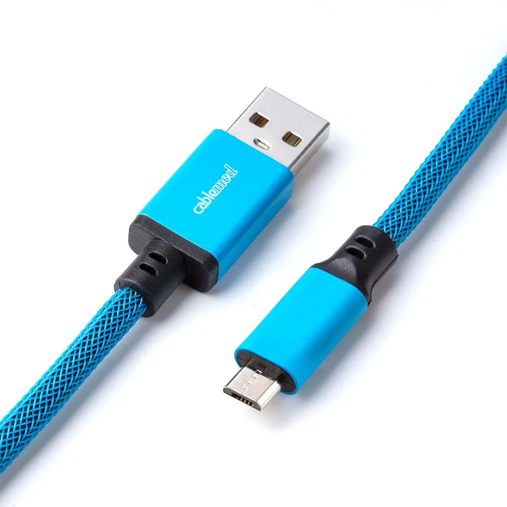 CableMod Classic Coiled Keyboard Cable, USB A -&gt; Micro USB, 150cm, Spectrum Blue