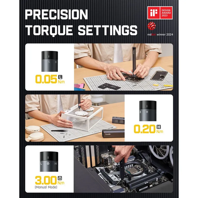 FANTTIK E1 Max 3.7 Volt Precision Electric Screwdriver Set with 50 Bits - Gray