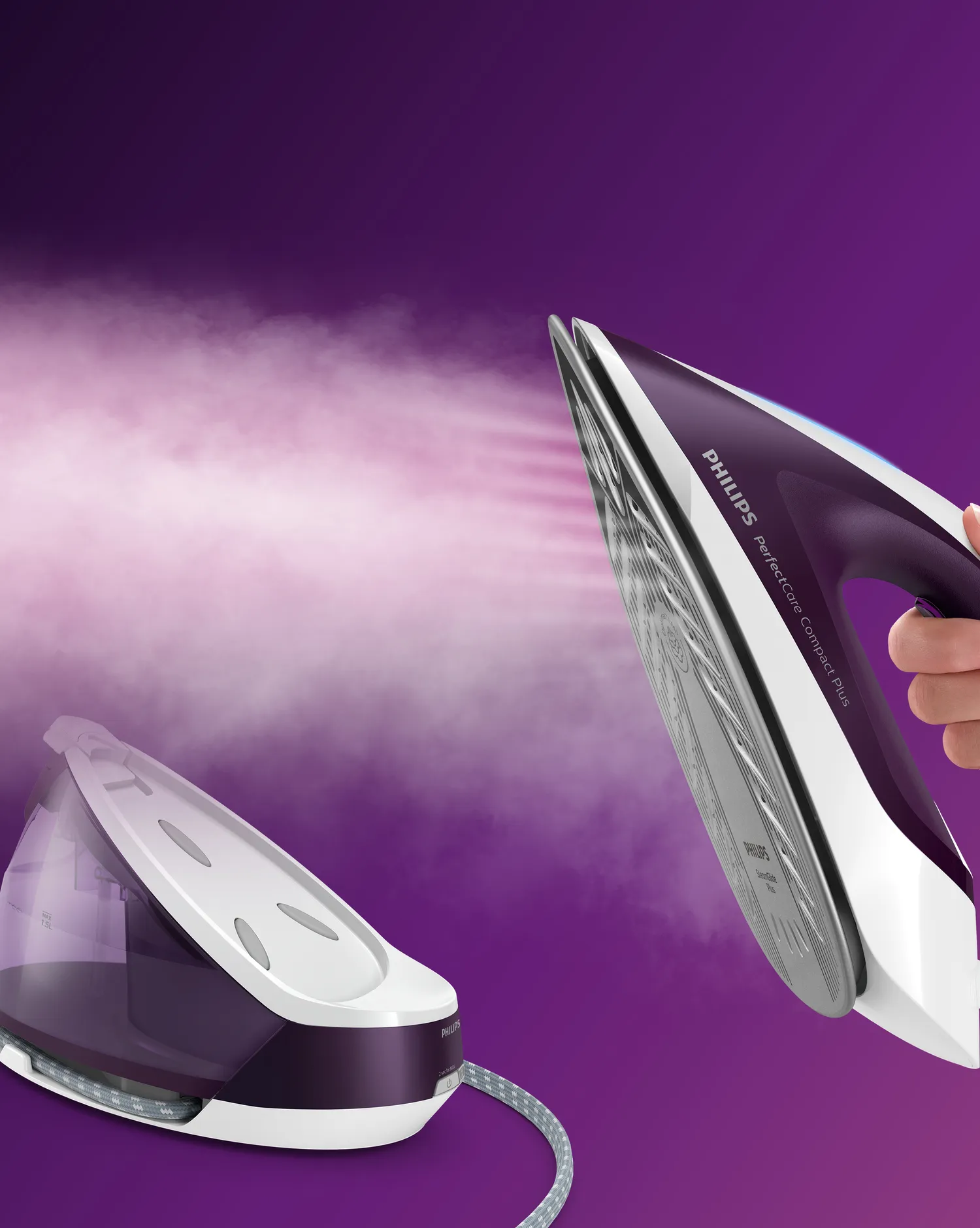 Philips PerfectCare Compact Plus GC7933/30 Steam Generator Iron, 2400W, 6.5 bar, 1.5L, Violet