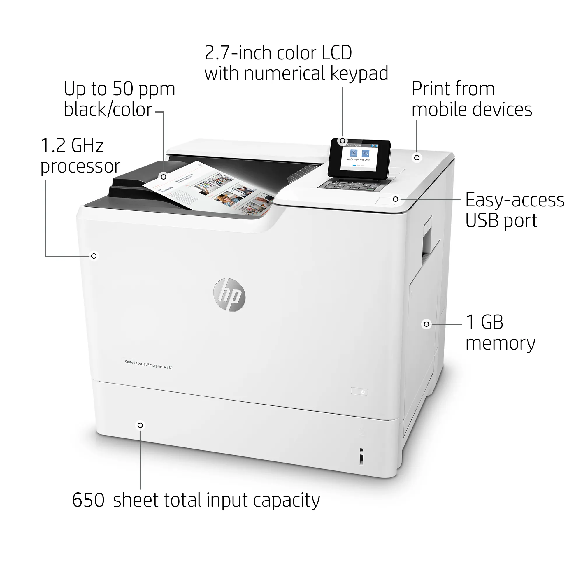HP Color LaserJet Enterprise M652n LAN/Wi-Fi, A4 - colour laser printer