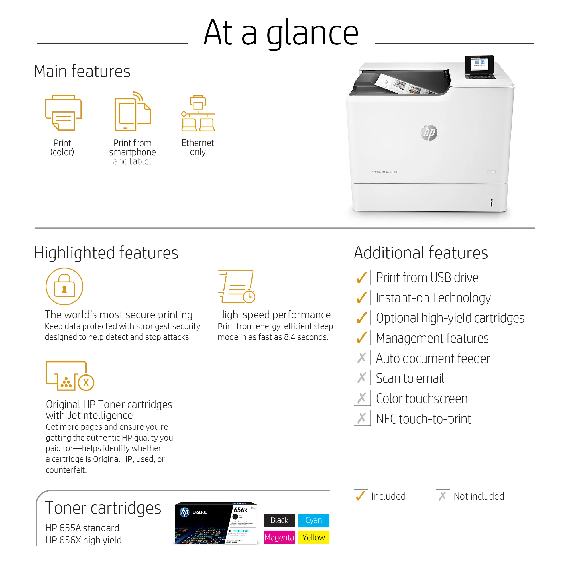 HP Color LaserJet Enterprise M652n LAN/Wi-Fi, A4 - colour laser printer