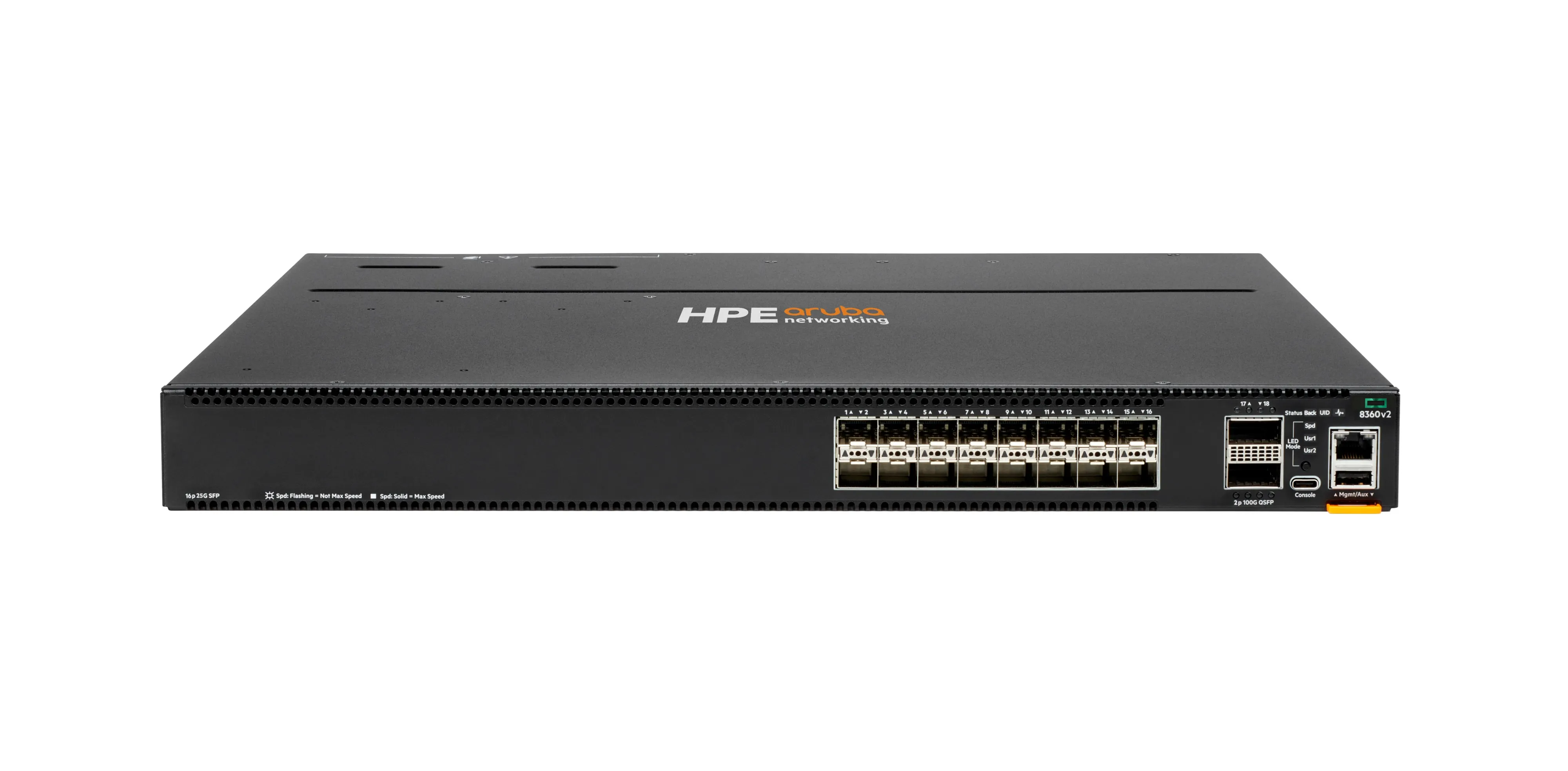 Aruba 8360-16Y2C v2 16p 25G SFP/SFP+/SFP28 2p 100G QSFP+/28 Back-to-Front 3 Fans 2 AC Bdl