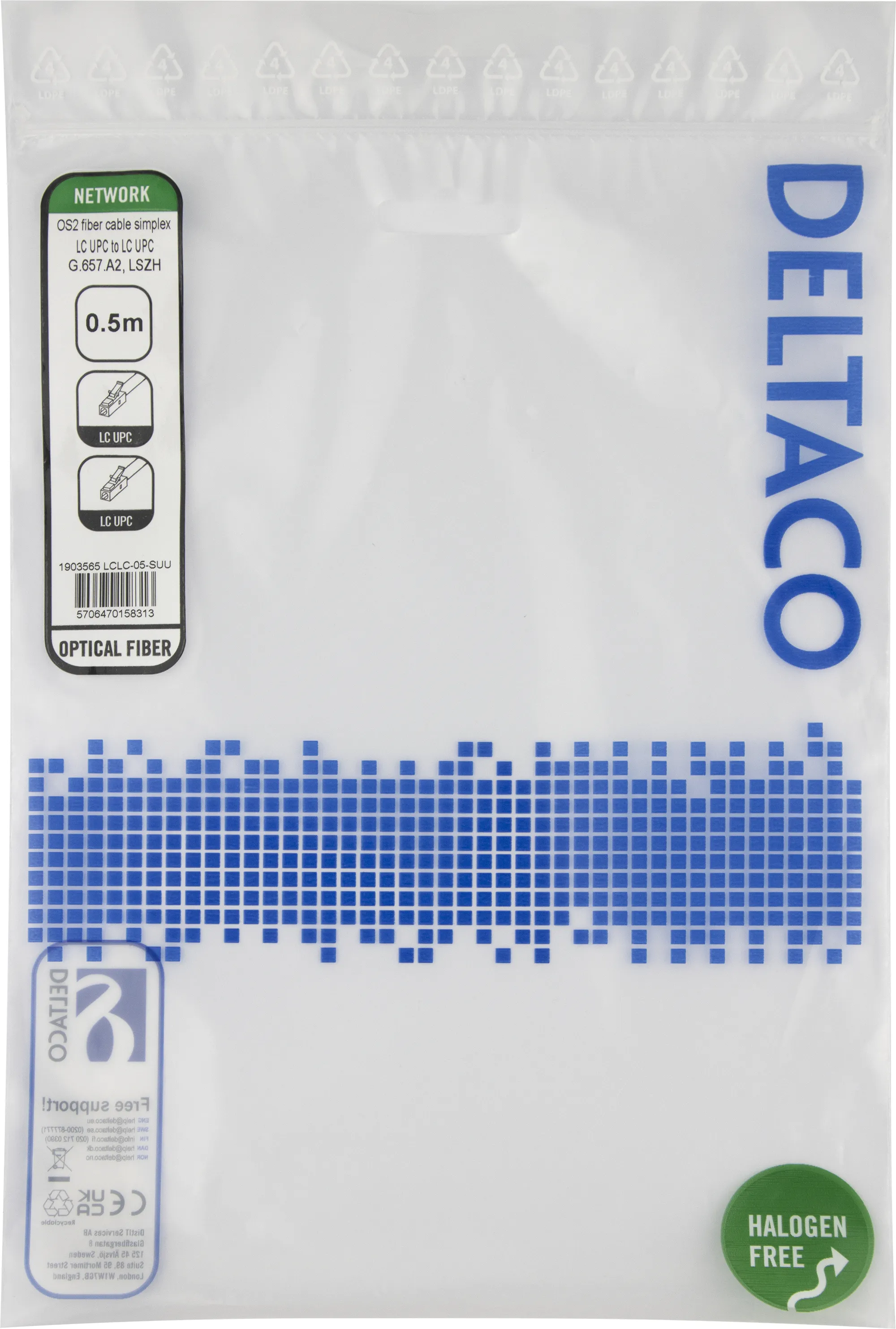 Deltaco OS2 LSZH LC-LC 0.5m -valokuitukaapeli, keltainen