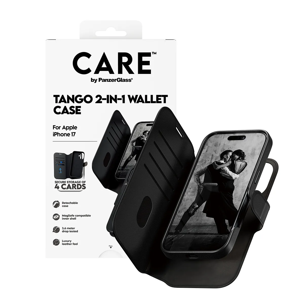 PanzerGlass CARE Tango with MagSafe 2-in-1 pl&aring;nboksfodral f&ouml;r iPhone 17, svart