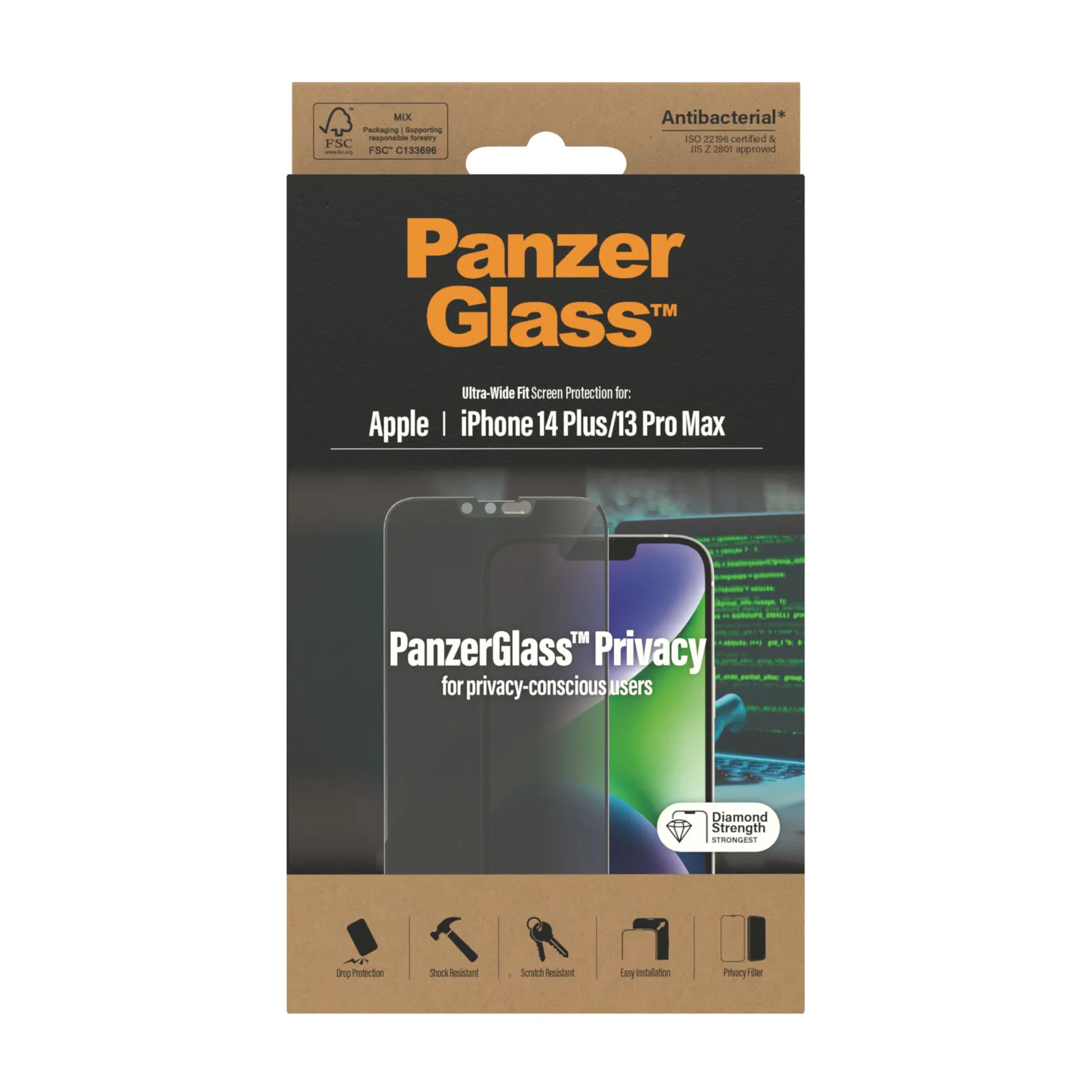 PanzerGlass Ultra-Wide Fit, Privacy, iPhone 14 Plus / 13 Pro Max - Screen Glass