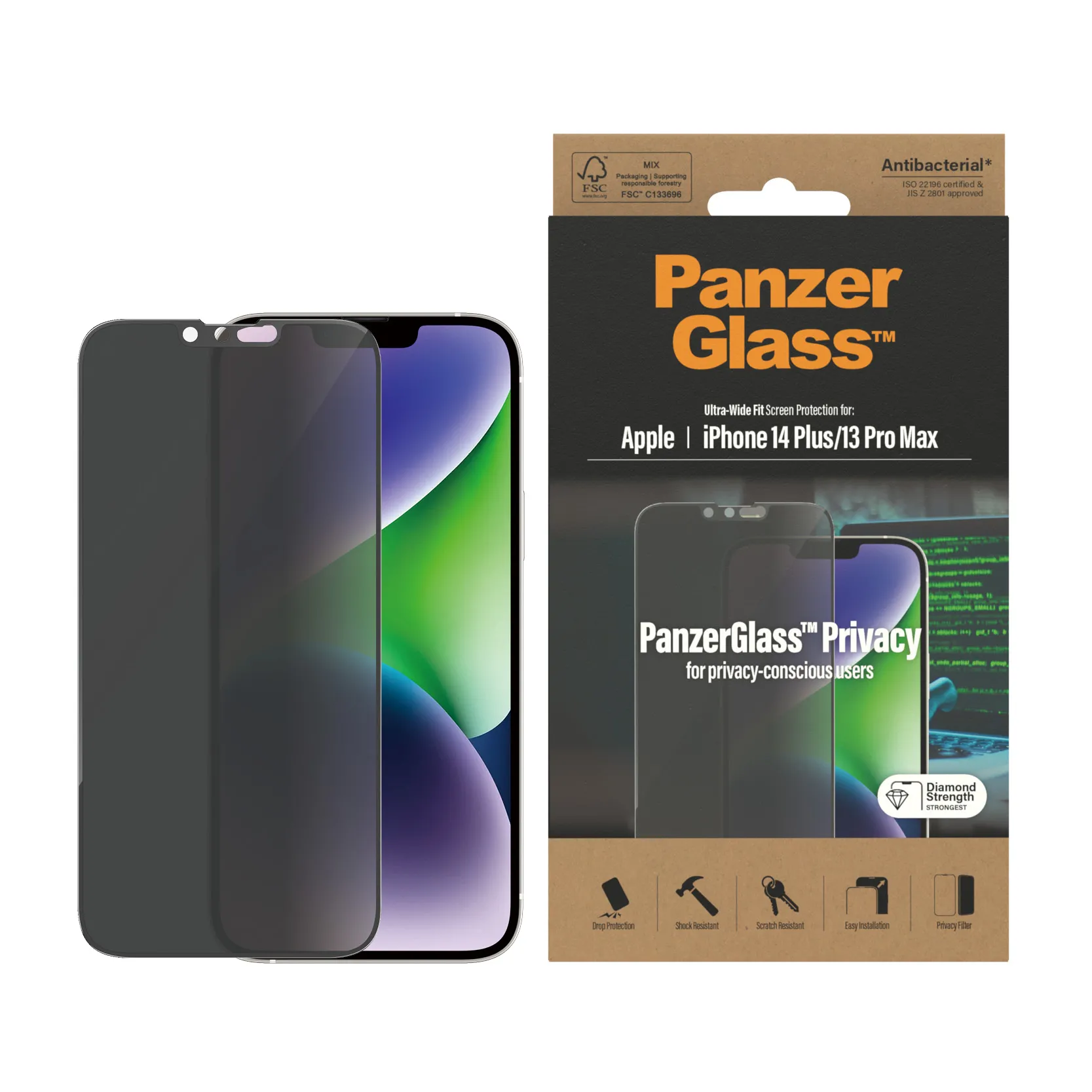 PanzerGlass Ultra-Wide Fit, Privacy, iPhone 14 Plus / 13 Pro Max - Screen Glass
