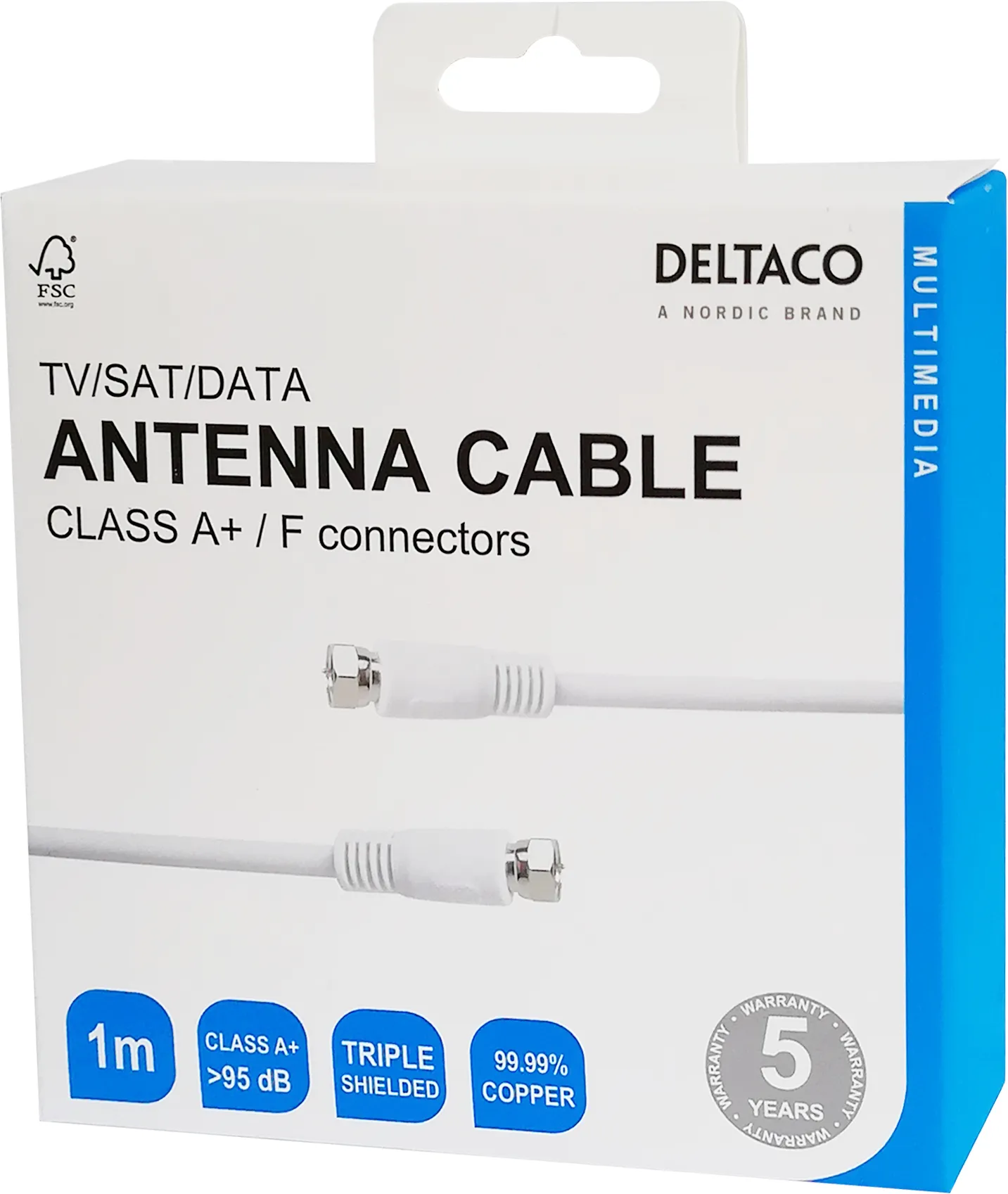 DELTACO R00150010 - 1 meter antennkabel, vit
