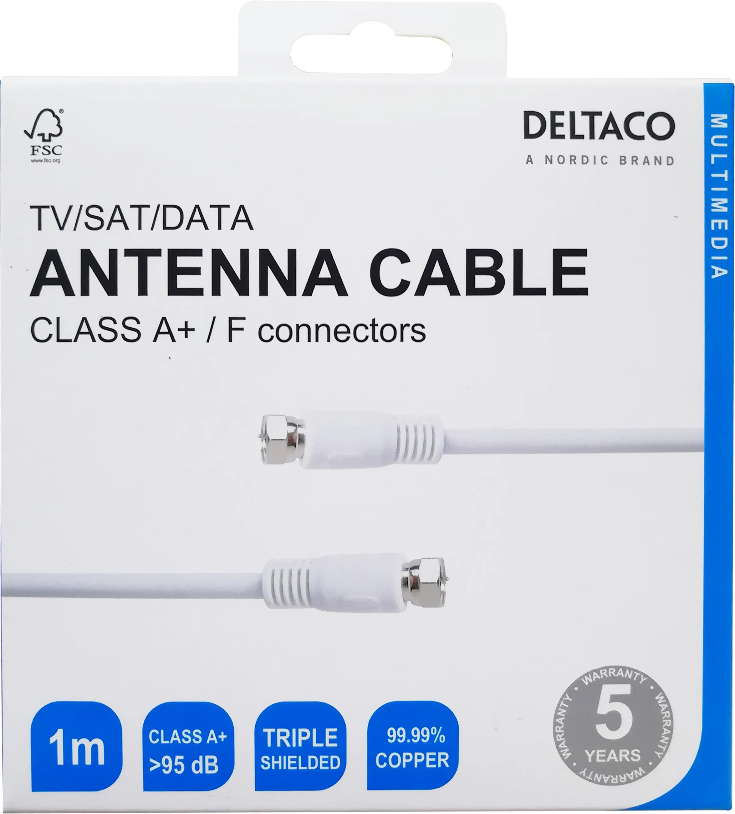 DELTACO R00150010 - 1 meter antennkabel, vit