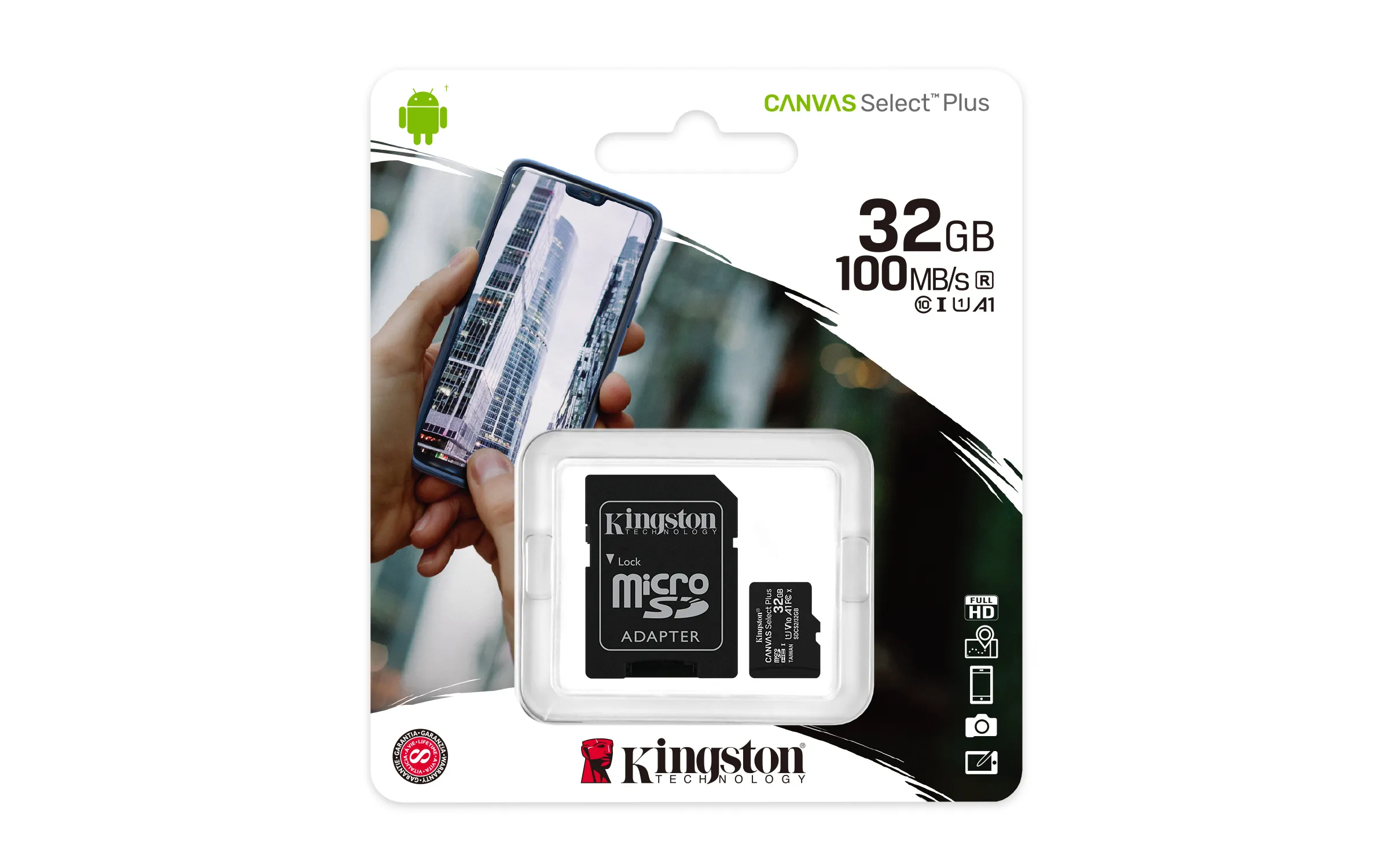 Kingston Canvas Select Plus 32 Gt MicroSDHC -muistikortti + SD-adapteri