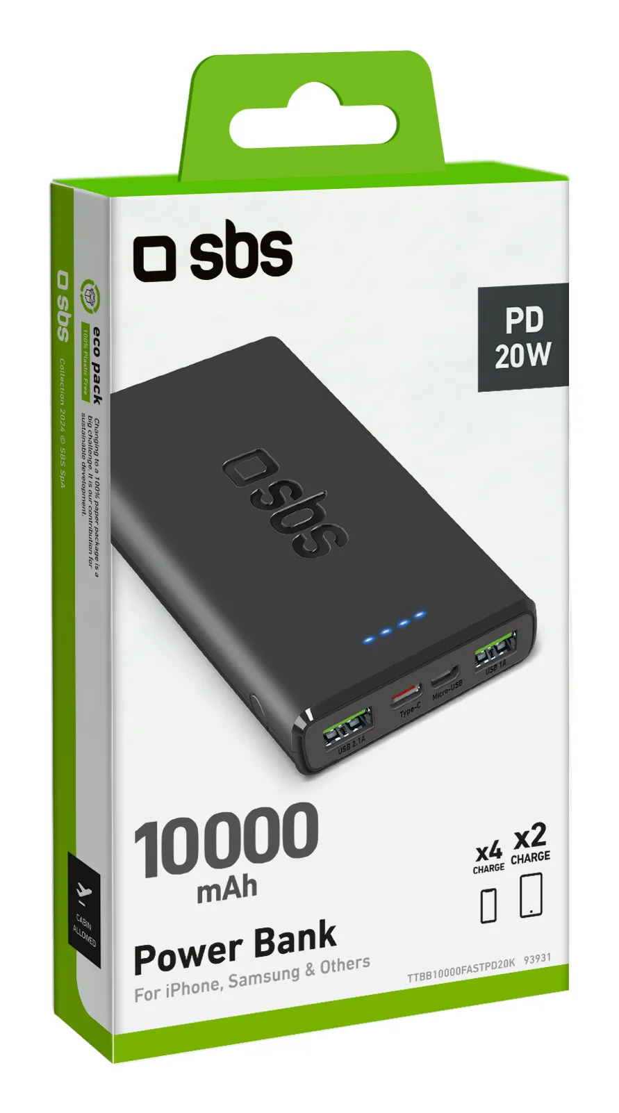SBS TTBB10000FASTPD20K 10000 mAh, 20 W PD 20W - powerbank, Black