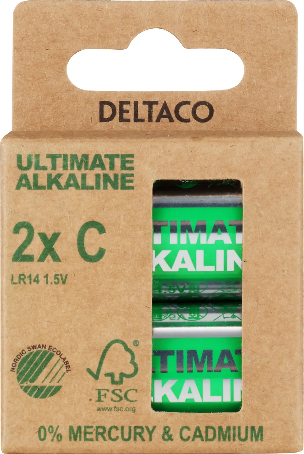 DELTACO Ultimate Alkaline batteries, LR14/C size, 2-pack