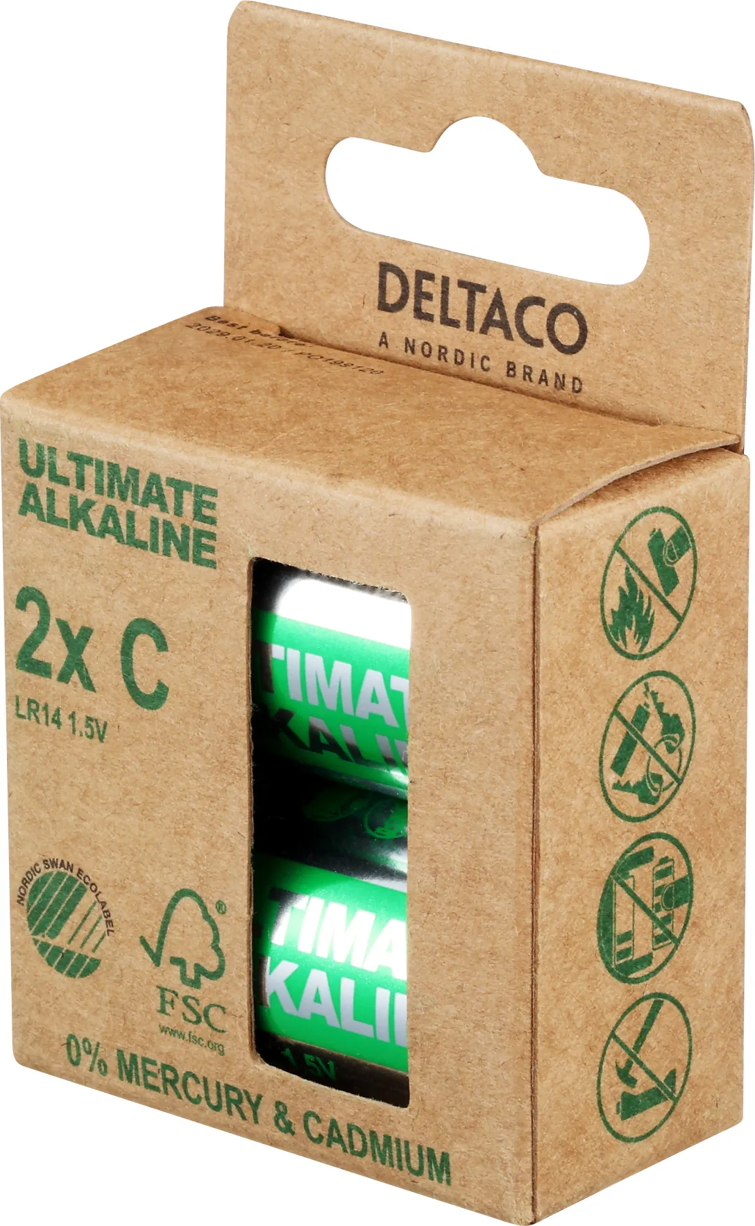 DELTACO Ultimate Alkaline batteries, LR14/C size, 2-pack