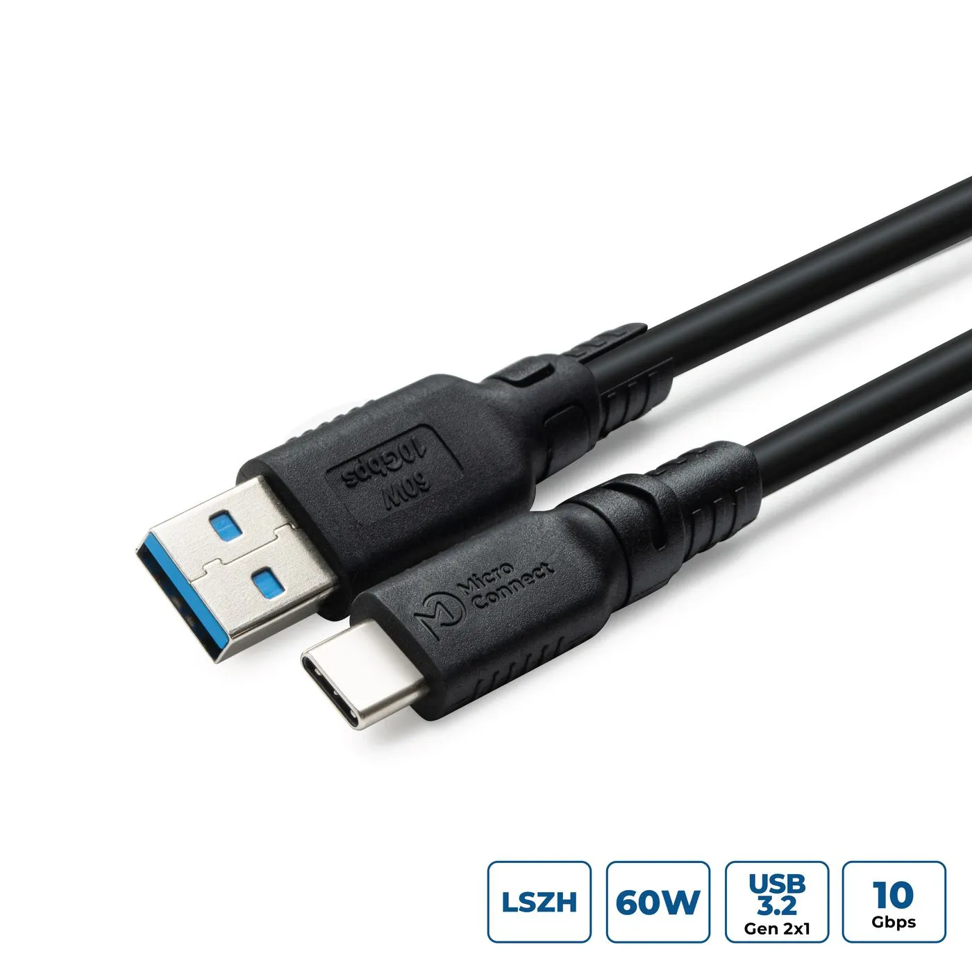 MicroConnect ColorFlex USB 3.2 Gen 2 USB-C &ndash; USB-A kabel, 3 m, svart