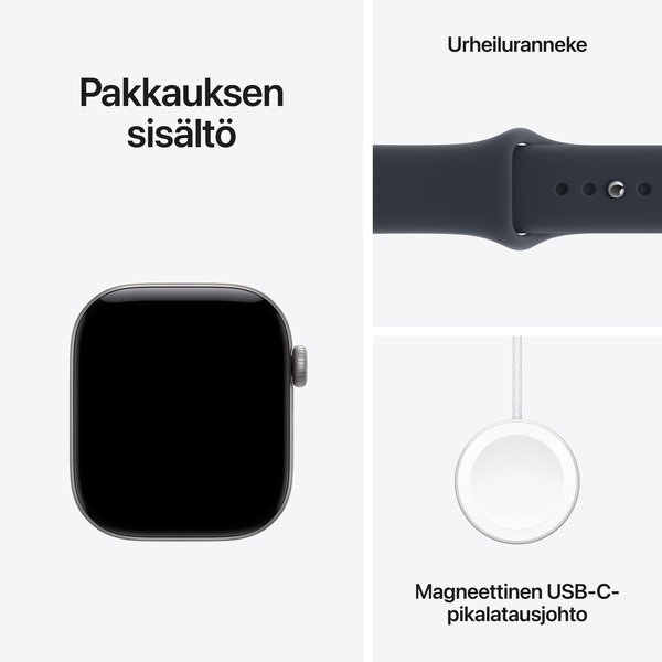 Apple Watch Series 12 (GPS) 42 mm aluminiumboett rymdgr&aring; med sportband marinbl&aring;, M/L