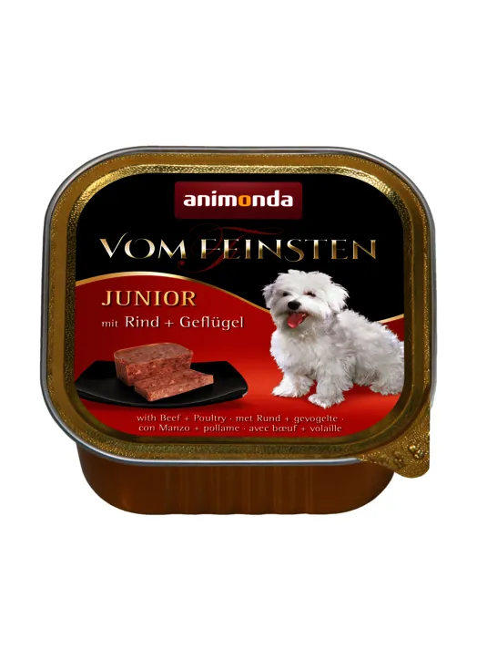 Animonda Vom Feinsten Junior Beef and Poultry, V&aring;tfoder f&ouml;r hund, Spannm&aring;lsfritt, 150 g