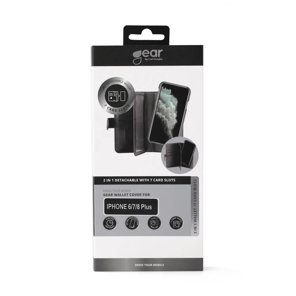 GEAR Wallet 7 Cards, iPhone 8/7/6/6s Plus - 2-in-1 plånboksfodral, Svart