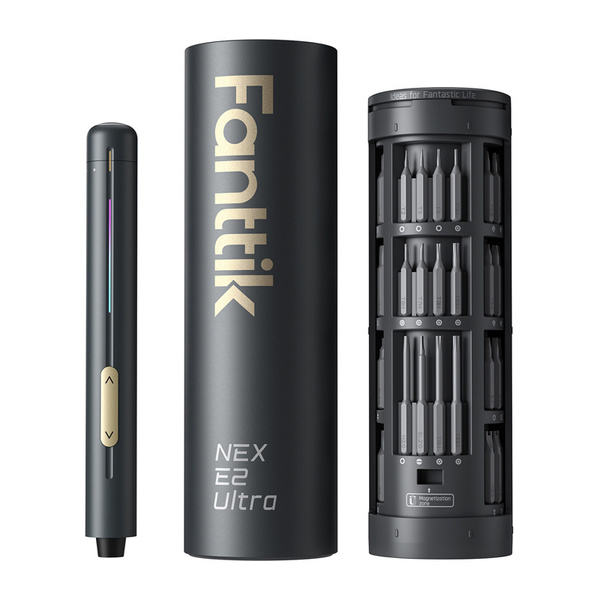 FANTTIK E2 ULTRA Precision Electric Screwdriver, Pen-Style, Gray, 50-Piece Bit Set