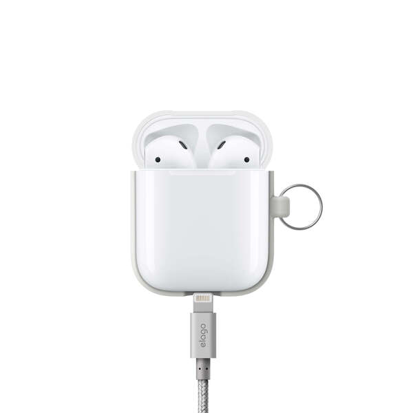 (L&ouml;yt&ouml;nurkka) ELAGO AirPods suojakotelo karbiinihakalla, valkoinen