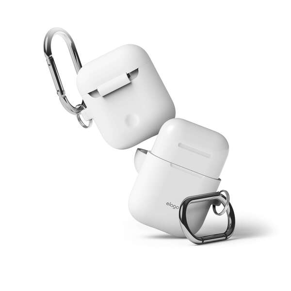 (L&ouml;yt&ouml;nurkka) ELAGO AirPods suojakotelo karbiinihakalla, valkoinen