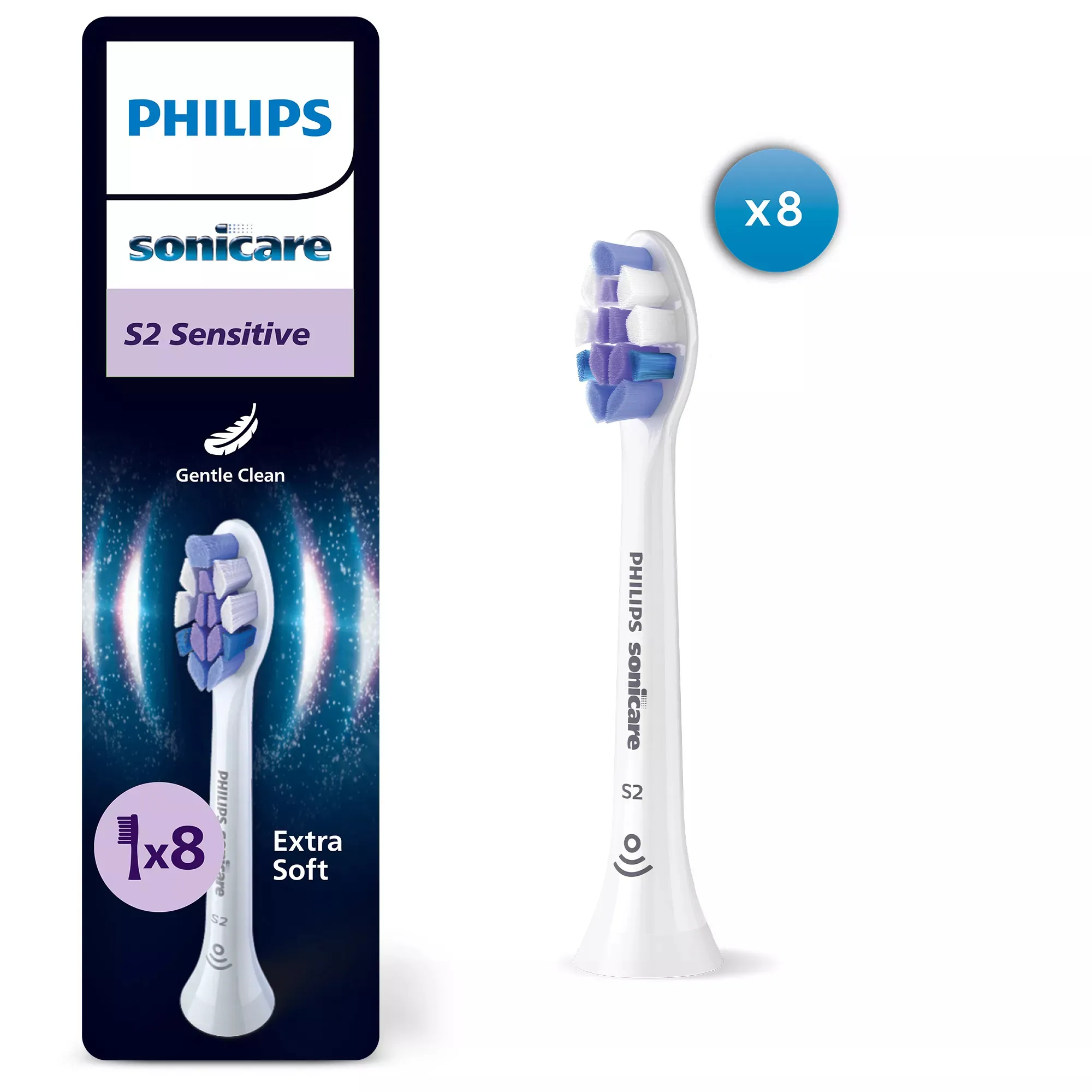 Philips Sonicare Sensitive (HX6058/87) Replacement Brush Heads, White, 8-pack