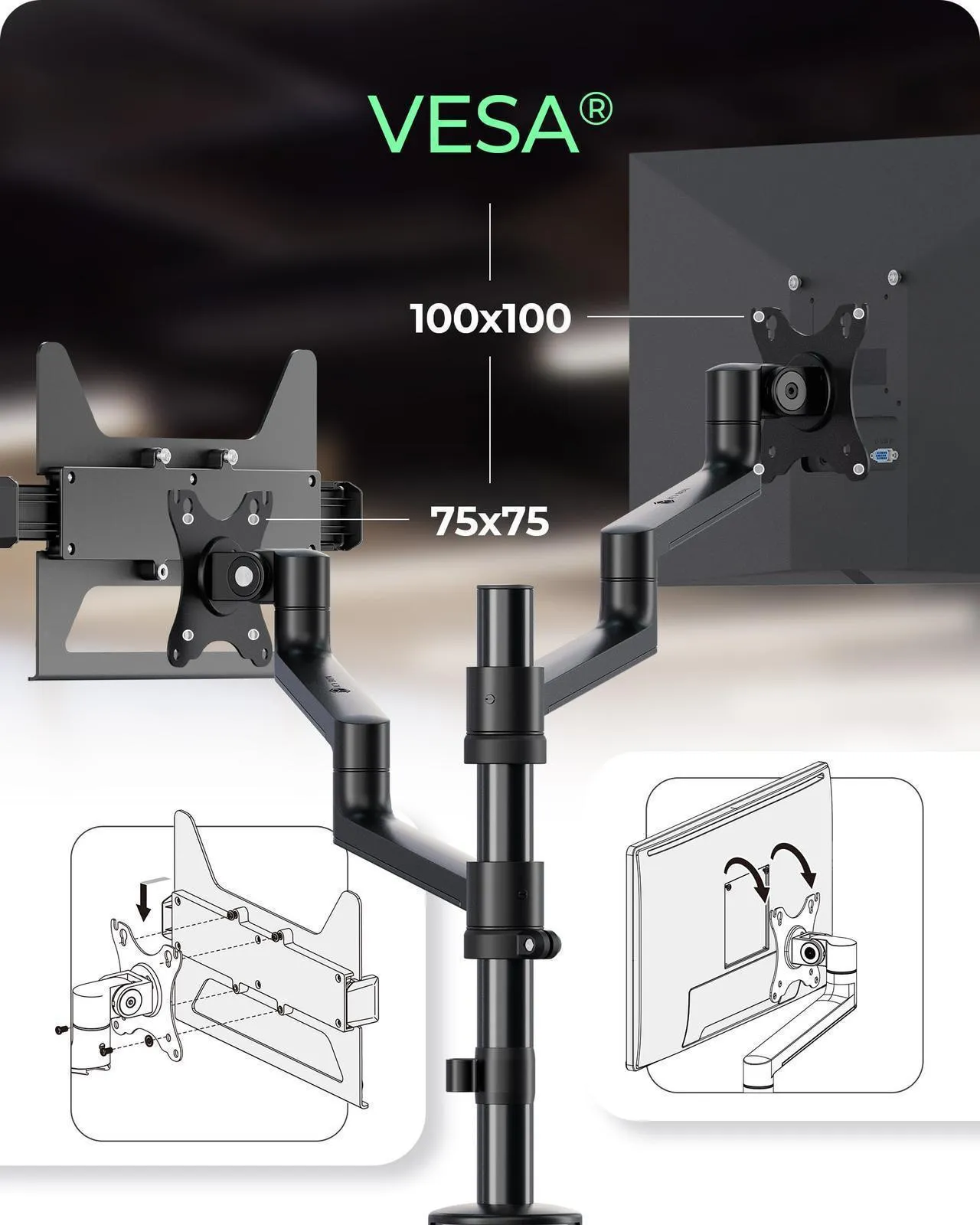 ICY BOX IB-MS622-T Desk Mount, for 1 monitor and laptop, 17-32", 13kg, Black
