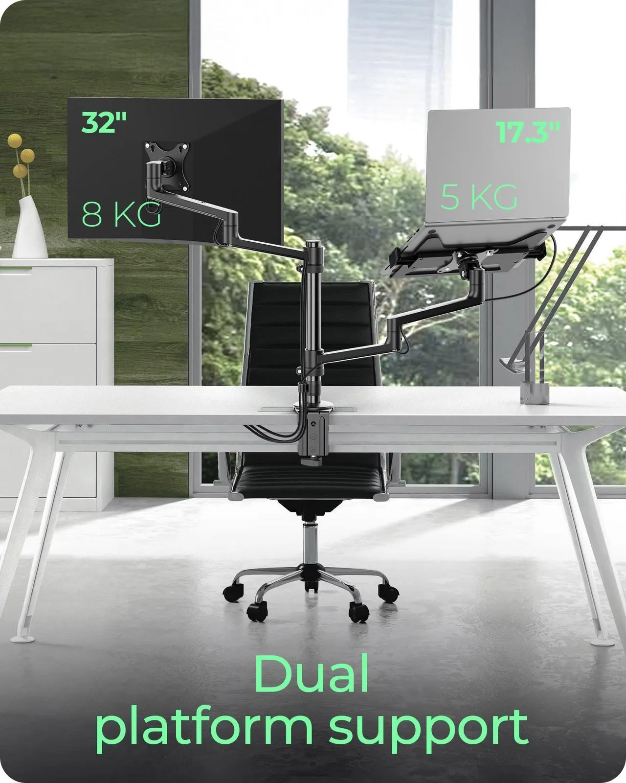 ICY BOX IB-MS622-T Desk Mount, for 1 monitor and laptop, 17-32", 13kg, Black