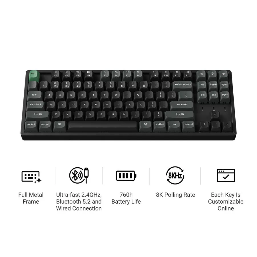 Keychron K8 Ultra 8K tr&aring;dl&ouml;st mekaniskt tangentbord, Keychron Apex Brown, svart