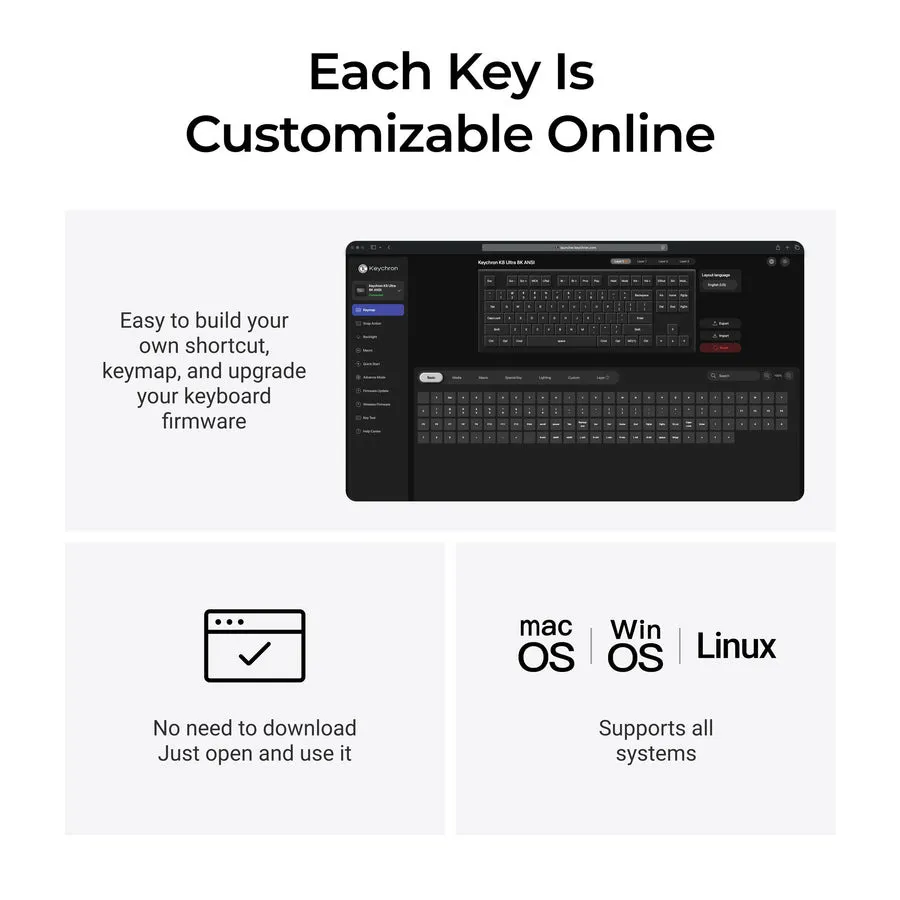 Keychron K8 Ultra 8K tr&aring;dl&ouml;st mekaniskt tangentbord, Keychron Apex Brown, svart