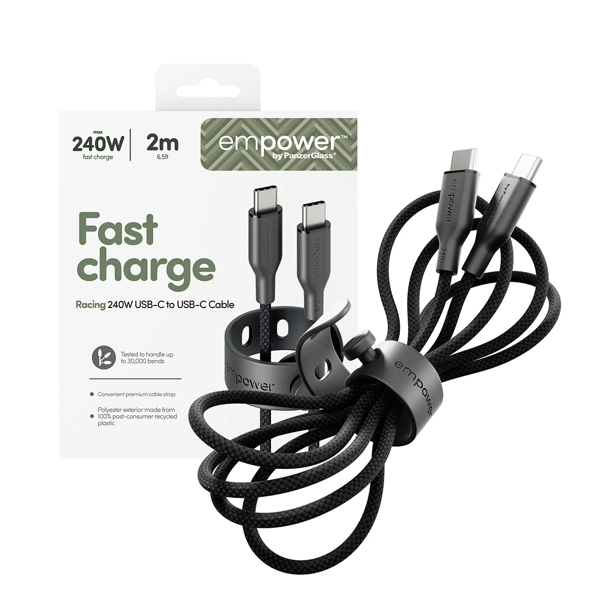 PanzerGlass Empower Racing USB-C cable, 240W, 2 m, Space Black