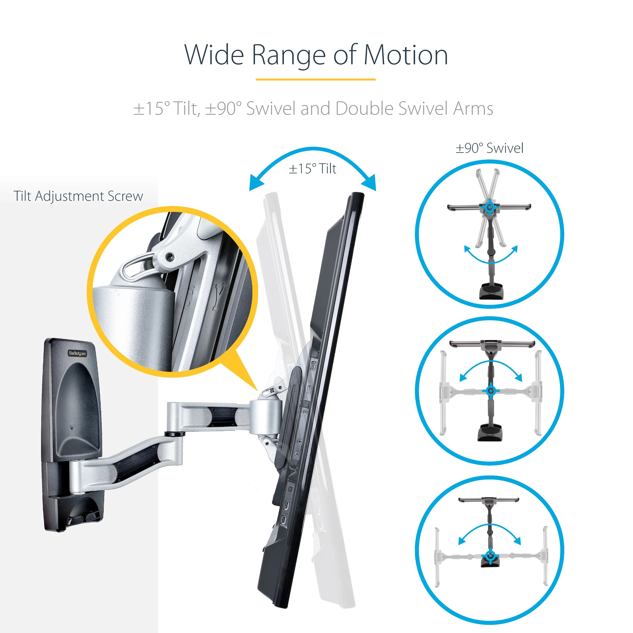 STARTECH.COM Articulating TV Wall Mount VESA Wall Mount TV Bracket for 65 inch/99lb/Curved TVs Corner Adjustable Low Profile Wall Mo
