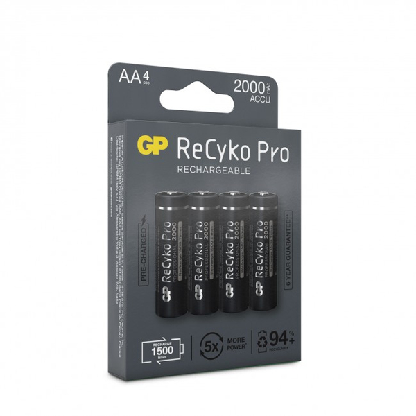 GP ReCyko Pro Rechargeable Battery, Size AA, 2000 mAh, 4-pack