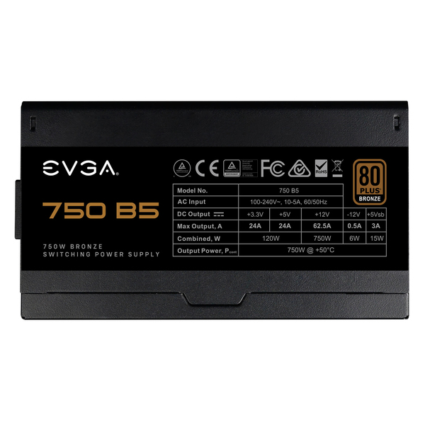 EVGA B5 750W -virtal&auml;hde, 80 Plus Bronze