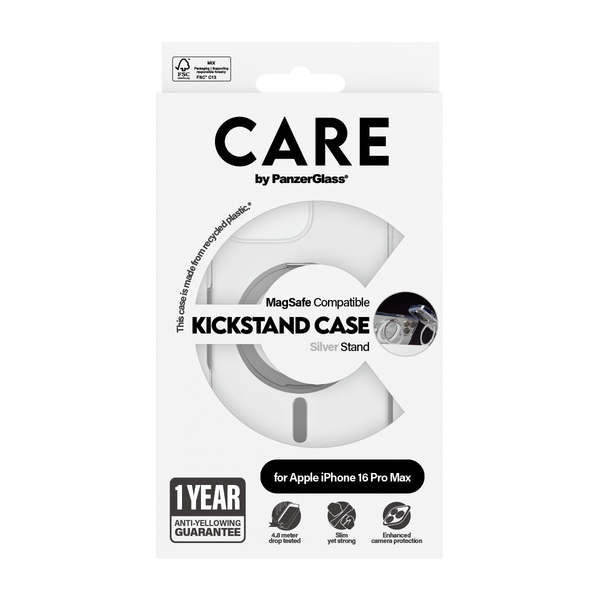 Care by PanzerGlass iPhone 16 Pro Max MagSafe Kickstand Case, Silver