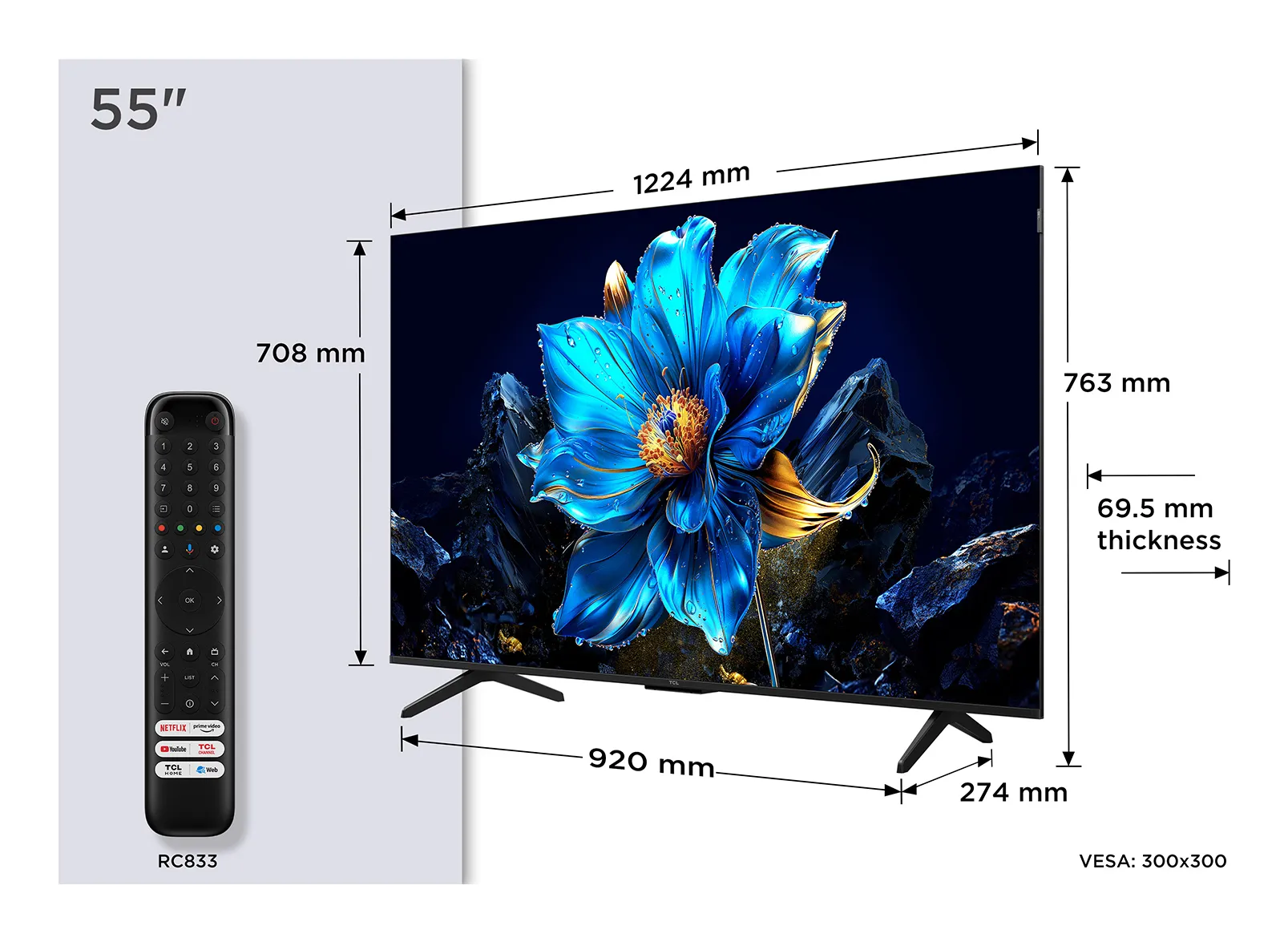 TCL P79K 55" 4K QLED Google TV, 60 Hz, HDR10+, Dolby Vision, Metallic