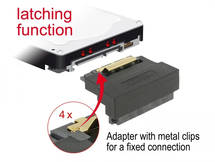 Adapter SATA 22 pin receptacle with latch to plug - angled down
