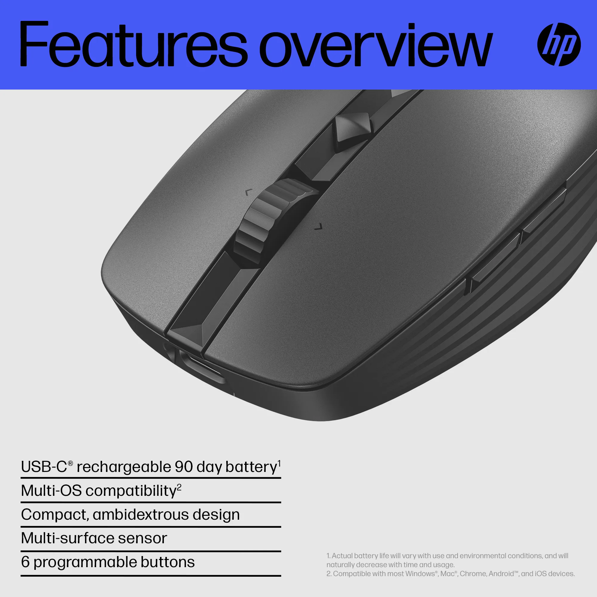 HP 715 Rechargeable Multi-Device Mouse - mouse, Black