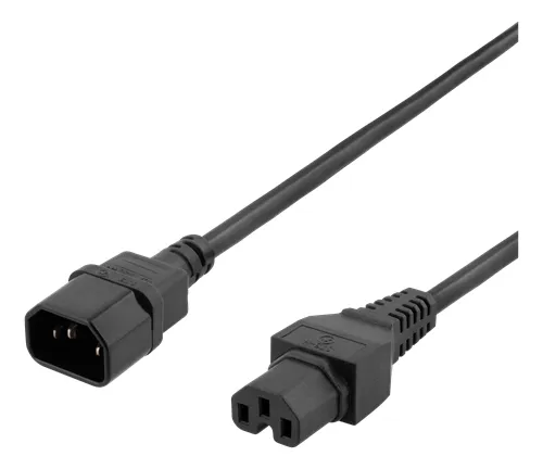 DELTACO extension cord IEC C15 - IEC C14, 2m, black