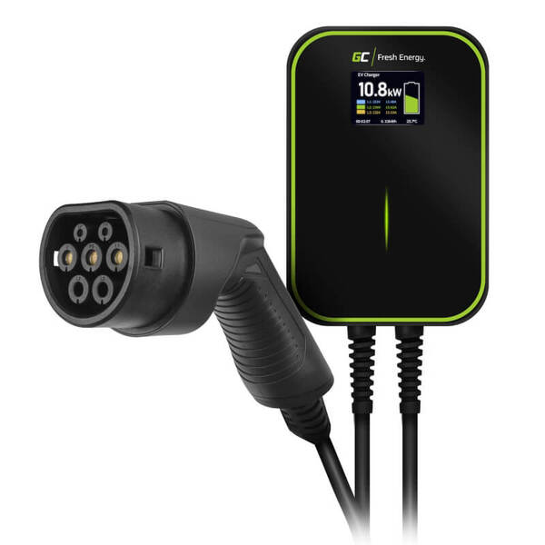 Green Cell EV14 EV Charging Station, 22 kW, 6 m Type 2, 3-Phase, 32 A, IP66, LCD