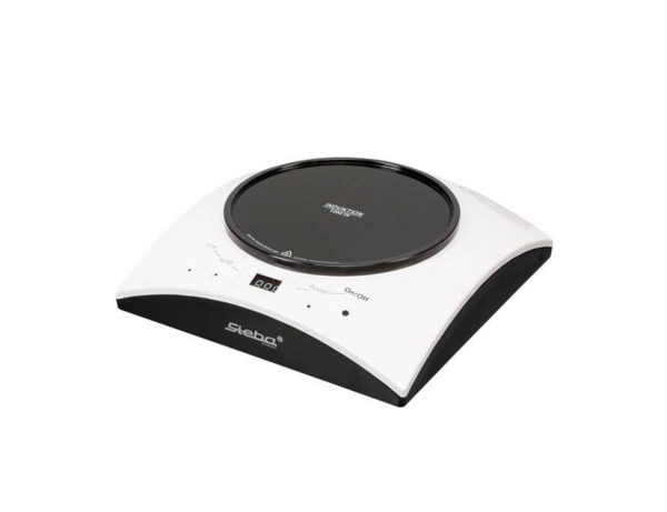 Steba IK11S Induktionsplatta, 1 zon, 1000 watt, rostfritt st&aring;l/svart/vit