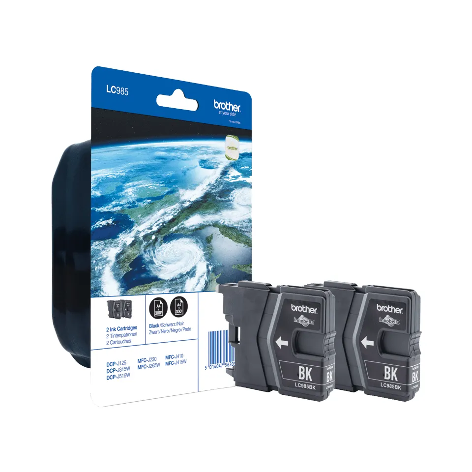 Brother LC985BKBP2DR ink cartridge kit, Black, 2 pcs