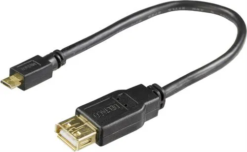 DELTACO USB-sovitin Tyyppi A na - Tyyppi Micro-B ur, 0,2m, OTG, musta