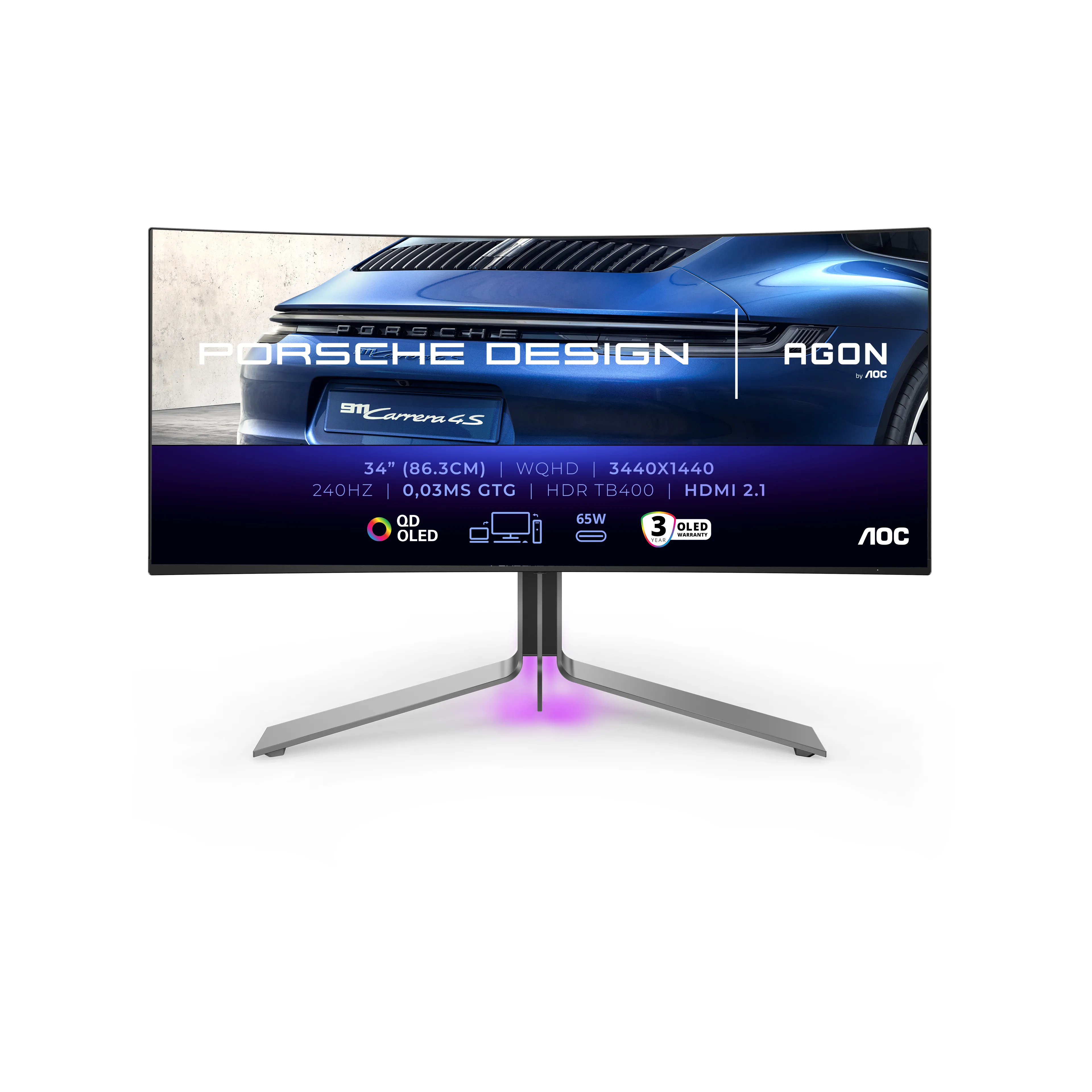 AOC Porsche Design PD34 34" UWQHD, QD-OLED, 240Hz Curved Gaming Monitor