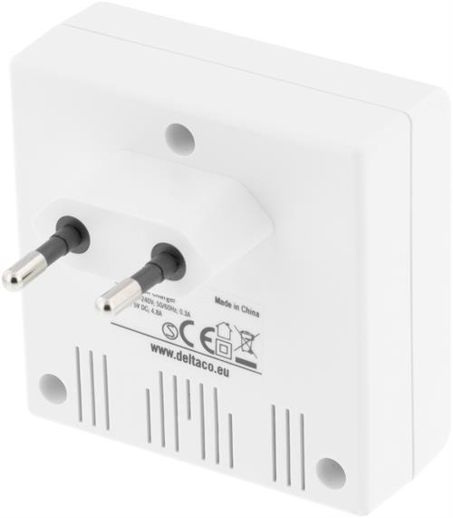 DELTACO V&auml;ggladdare, 230V till 5V USB, 4,8A, 4xUSB-portar, vit