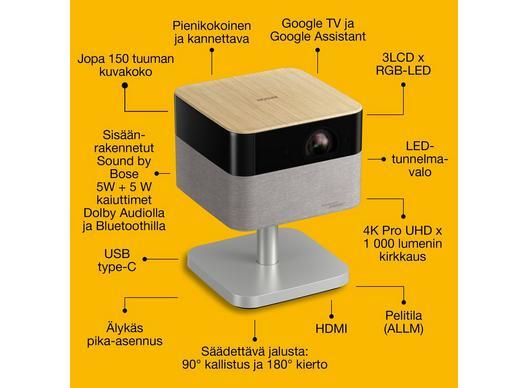 Epson Lifestudio Flex EF-72 Google TV 3LCD 4K PRO-UHD 1000 ANSI lm -kannettava LED-projektori, tammi