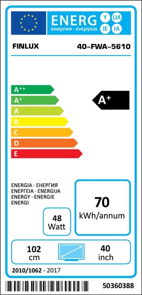 FINLUX 40FWA5610 40" SMART LED-TELEVISIO, VALKOINEN, FULLHD, 600Hz FMX, WIFI, USB REC,  Hybridivirittimell&auml; DVB-T, DVB-C, DVB-T2, CI+, 2x HDMI, 1x USB, 1xVGA, B