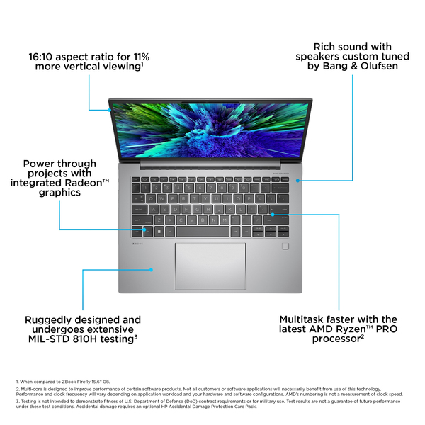 HP 14" ZBook Firefly G10. AMD Ryzen 7 PRO 7840HS, 2x16GB, 512GB SSD, Win 11 Pro - notebook, Silver