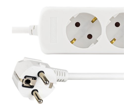 Deltaco GT-160C 2xUSB, 3 outlets Power Strip, 3m, White