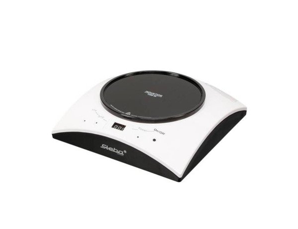 Steba IK11S Induktionsplatta, 1 zon, 1000 watt, rostfritt st&aring;l/svart/vit